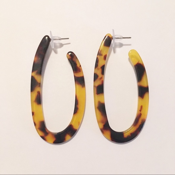 Dark Tortoise Acrylic Oval Hoop Earrings - Picture 3 of 5